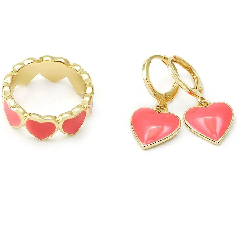 Ensemble de bijoux coeur en émail corail