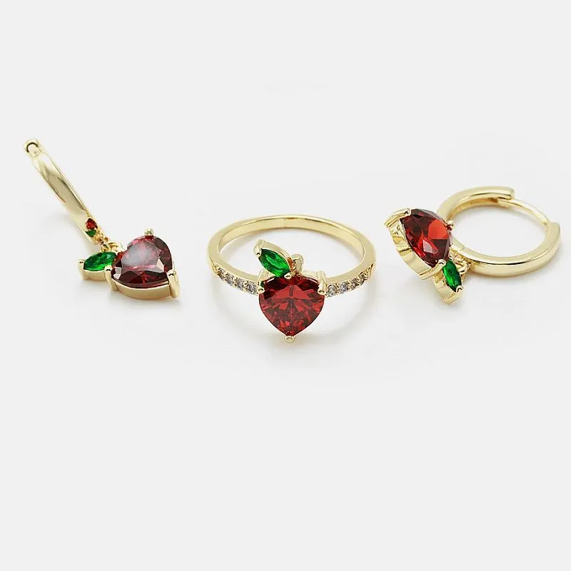 Ensemble de bijoux coeur rouge Cz