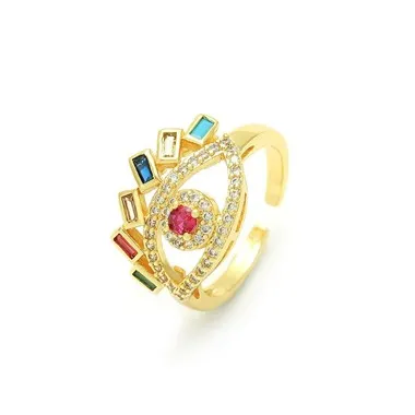 Bague Mauvais Œil Plaqué Or Ajustable