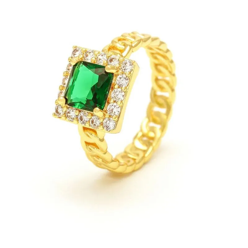 Bague Femme Carré Verre Vert