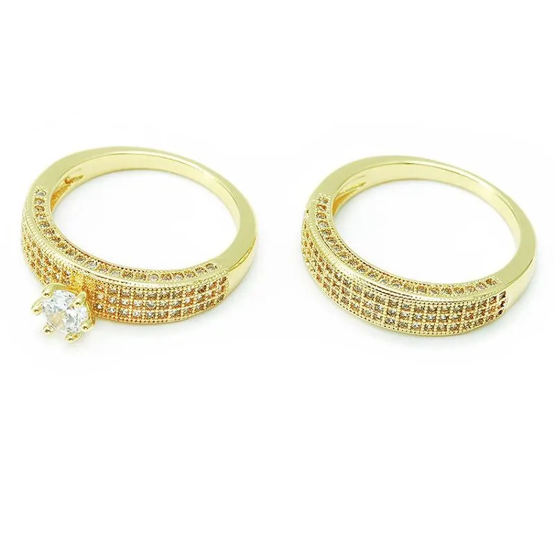 Ensemble de bagues de mariée plaqué or unique