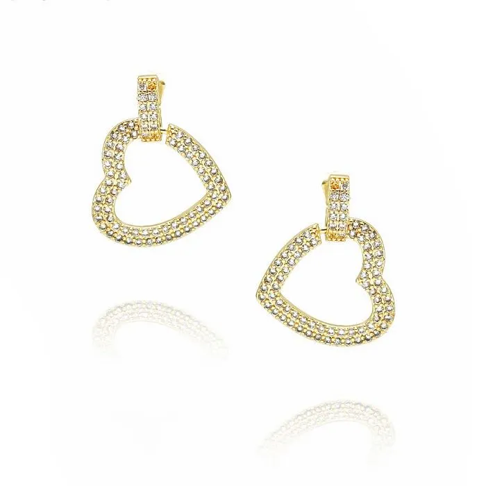 Boucle d'oreille coeur goutte en zircon blanc