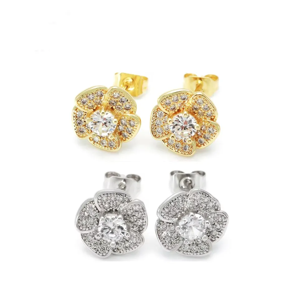 Boucles d'oreilles fleurs vintage plaquées or et rhodium